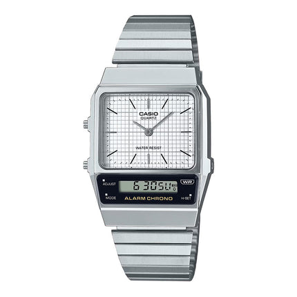 Casio General AQ-800E-7ADF Vintage Edgy Collection Digital Analog White Dial Stainless Steel Band