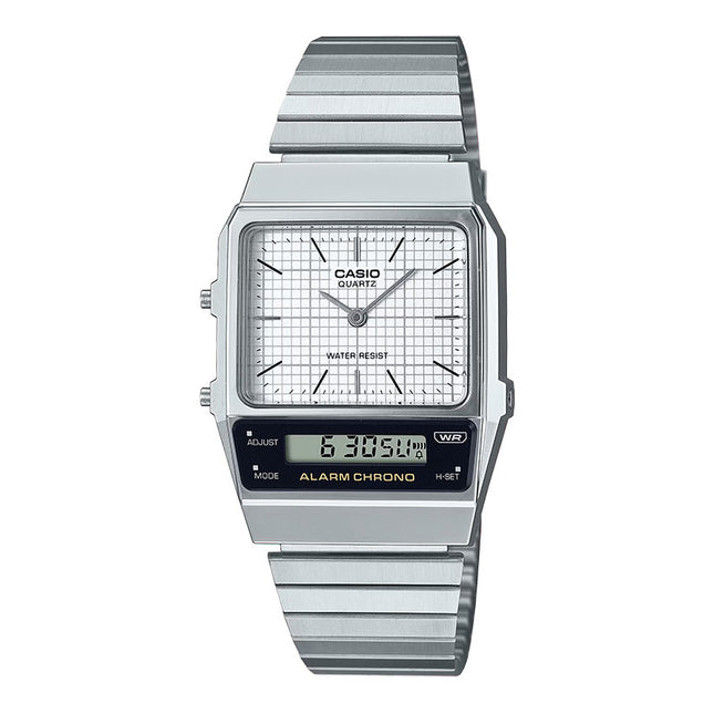 Casio General AQ-800E-7ADF Vintage Edgy Collection Digital Analog White Dial Stainless Steel Band