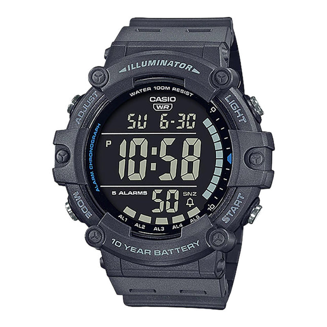 Casio General Youth AE-1500WH-8BVDF 10 Years Battery Life Black Digital Dial Grey Resin Band