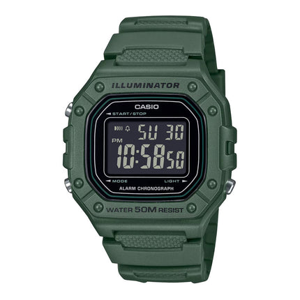 Casio W-218H-3BVDF Men Illuminator Digital Dial Green Resin Band