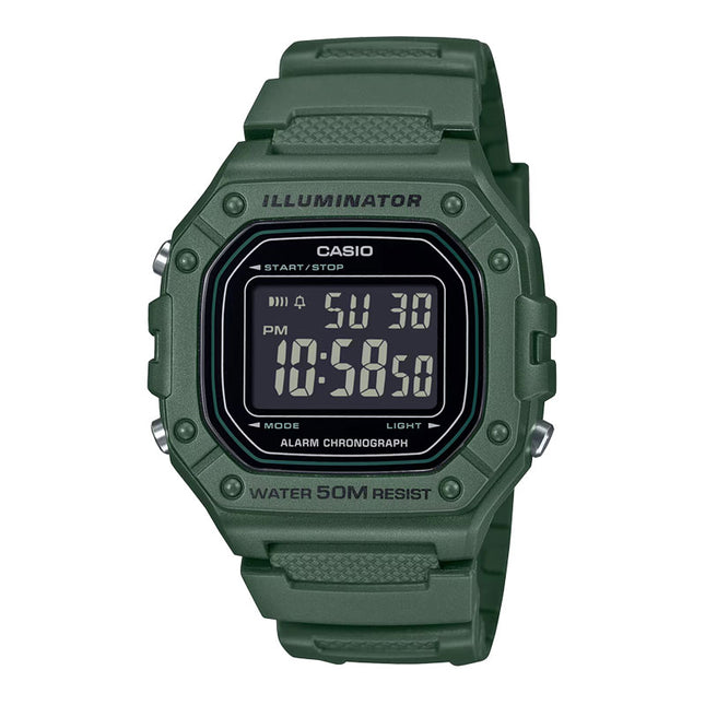 Casio W-218H-3BVDF Men Illuminator Digital Dial Green Resin Band