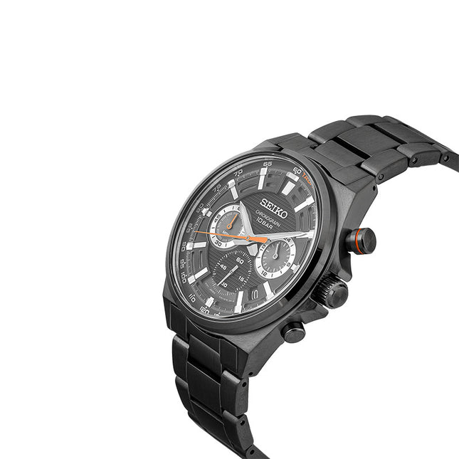 Seiko Chronograph SSB399P1 Discover More Men Black Dial Black Stainless Steel Strap
