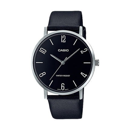 Casio General MTP-VT01L-1B2UDF Men Black Dial Black Leather Band