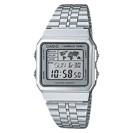 Casio General A500WA-7DF World Time Digital Dial Stainless Steel Band
