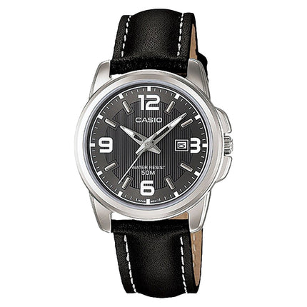 Casio General LTP-1314L-8AVDF Enticer Ladies Black Pattern Dial Black Leather Band