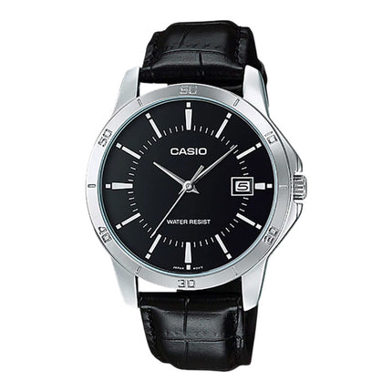 Casio General MTP-V004L-1AUDF Men Black Dial Black Leather Band