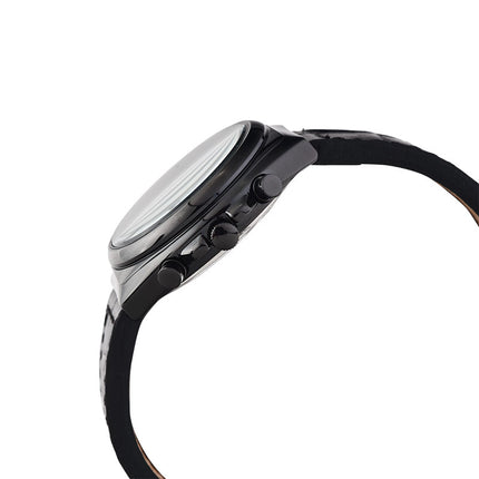 Alba Prestige AM3497X1 Chronograph Black Dial Black Leather Strap