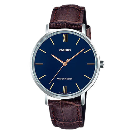 Casio General LTP-VT01L-2BUDF Analog Ladies Blue Dial Brown Leather Band