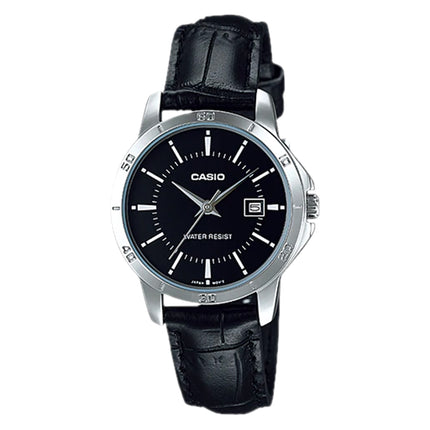 Casio General LTP-V004L-1AUDF Ladies Black Dial Black Leather Band