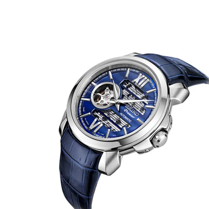 Seiko Premier SSA399J1 Automatic Skeleton Blue Dial Black Leather Strap