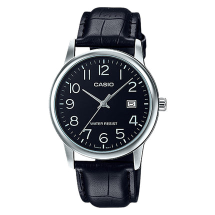 Casio MTP-V002L-1BUDF Men Analog Black Dial Black Leather Band