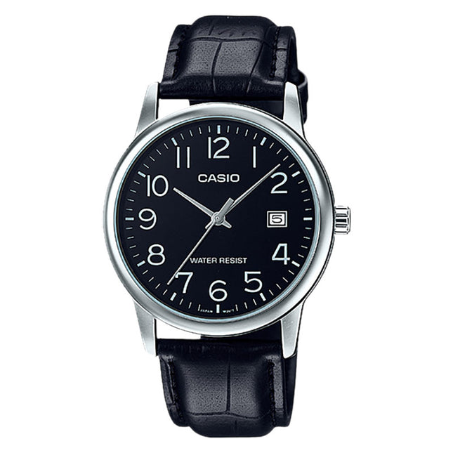 Casio MTP-V002L-1BUDF Men Analog Black Dial Black Leather Band