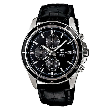 Casio Edifice EFR-526L-1AVUDF Chronograph Men Black Dial Black Leather Band