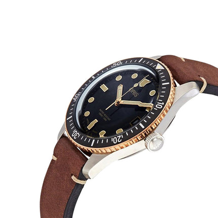 Oris Divers 01-733-7747-4354-07-5-17-45 Sixty-Five Black Dial Brown Leather Strap