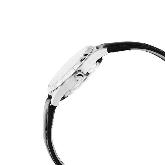 Alba Prestige AH7CG7X1 Ladies Silver White Dial Black Leather Strap