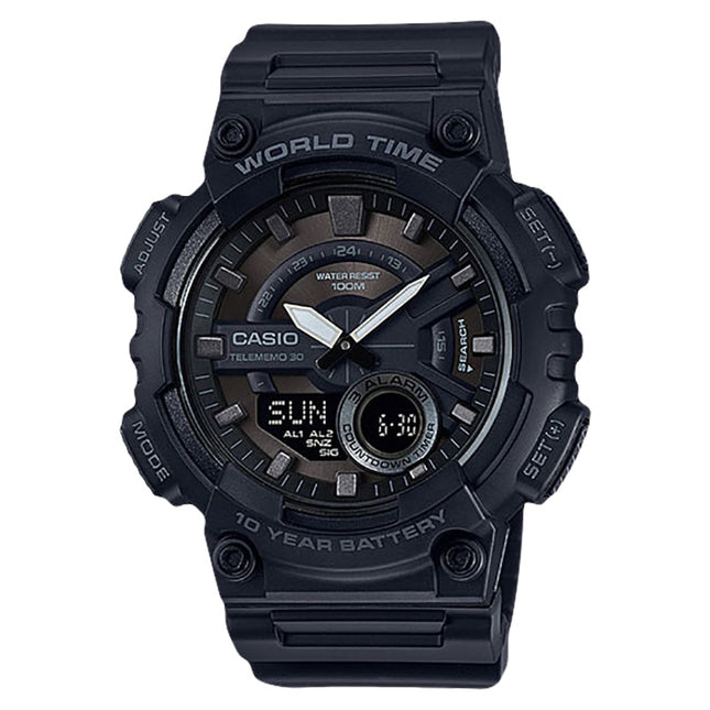 Casio General AEQ-110W-1BVDF Digital Analog Dial Black Resin Band