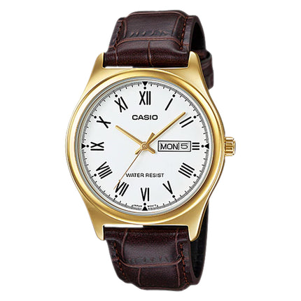 Casio General MTP-V006GL-7BUDF Men White Dial Brown Leather Band