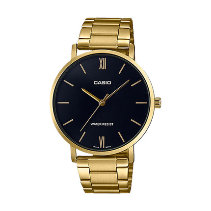Casio General MTP-VT01G-1BUDF Men Black Dial Gold Stainless Steel Band