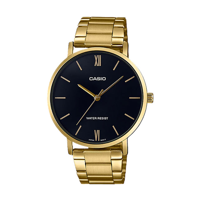 Casio General MTP-VT01G-1BUDF Men Black Dial Gold Stainless Steel Band