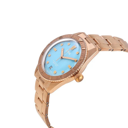 Oris Divers Sixty-Five 01-733-7771-3155-07-8-19-15 Cotton Candy Blue Dial Rose Gold St. Steel Strap