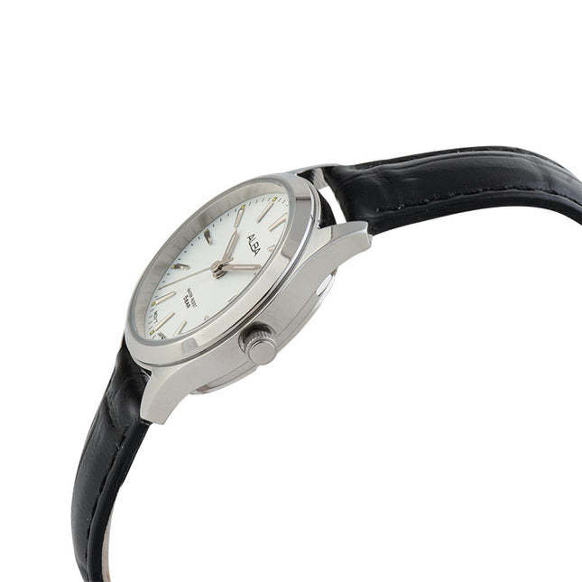 Alba AN8089X1_AJ6193X1 Couple Silver Dial Black Leather Strap