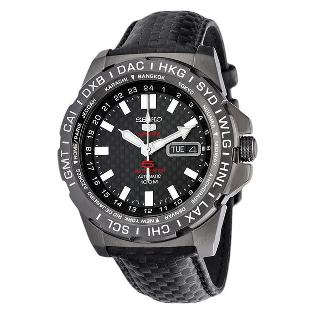 Seiko 5 Sports SRP723K1 Automatic Black Dial Black Leather Strap LIMITED EDITION