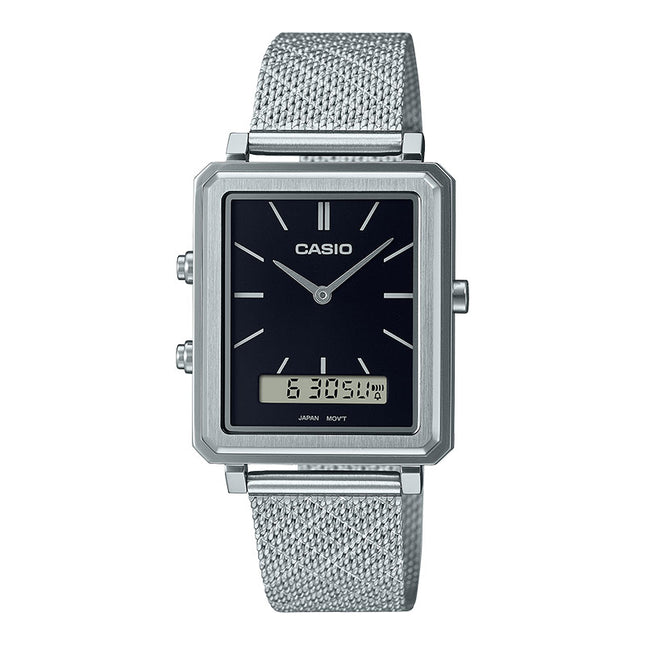 Casio General MTP-B205M-1EDF Men Black Digital Analog Dial Silver Mesh Band