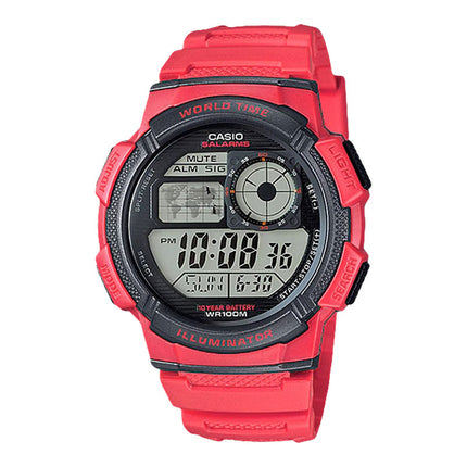 Casio General AE-1000W-4AVDF 10 Year Battery Life Digital Dial Red Resin Band