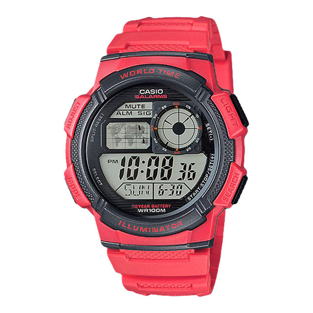 Casio General AE-1000W-4AVDF 10 Year Battery Life Digital Dial Red Resin Band