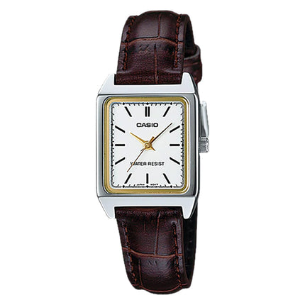 Casio General LTP-V007L-7E2UDF Tank Silver Dial Brown Leather Band