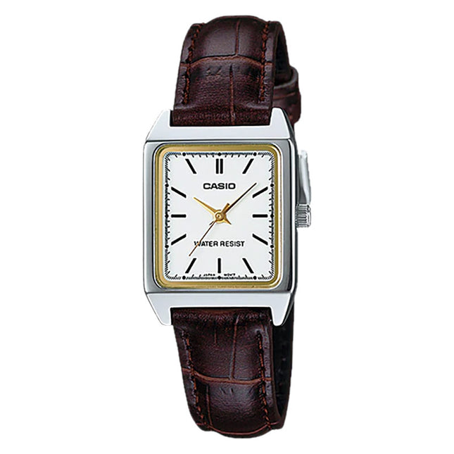 Casio General LTP-V007L-7E2UDF Tank Silver Dial Brown Leather Band