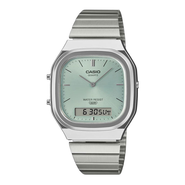 Casio General AQ-240E-2ADF Vintage Green Digital Analog Dial Stainless Steel Band