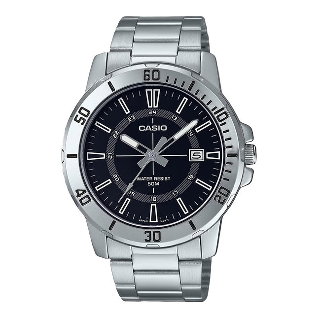 Casio General MTP-VD01D-1CVUDF Enticer Men Black Dial Stainless Steel Band