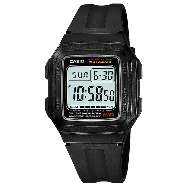 Casio General F-201WA-1ADF Digital Dial Black Resin Band