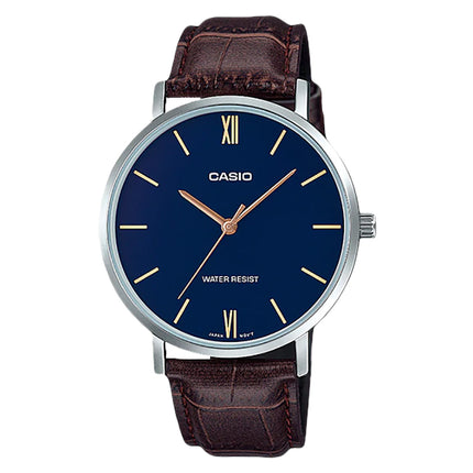Casio General MTP-VT01L-2BUDF Men Blue Dial Brown Leather Band