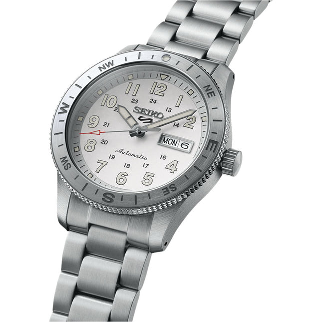 Seiko 5 Sports HDB007K1 Men Automatic Field in Silver White Dial Stainless Steel Strap