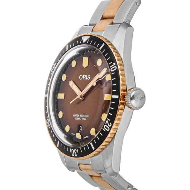 Oris Diver 01-733-7707-4356-07-8-20-17 Sixty-Five Brown Dial Dual Tone Metal Strap