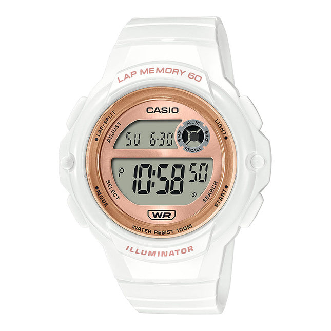 Casio General LWS-1200H-7A2VDF Rose Gold Digital Dial White Resin Band