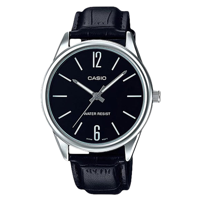Casio General MTP-V005L-1BUDF Men Black Dial Black Leather Band
