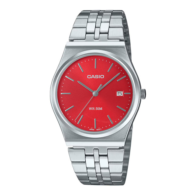 Casio General MTP-B145D-4A2VDF Red Dial Stainless Steel Band
