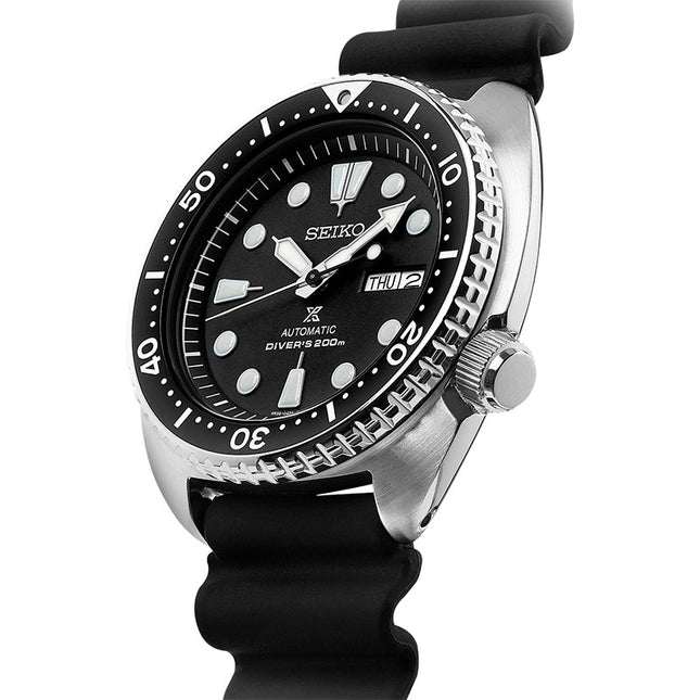 Seiko Prospex SRPE93K1 Turtle Automatic Divers 200M Black Dial Black Rubber Strap
