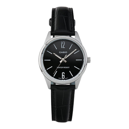 Casio General LTP-V005L-1BUDF Ladies Black Dial Black Leather Band