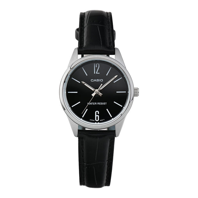 Casio General LTP-V005L-1BUDF Ladies Black Dial Black Leather Band