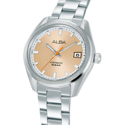 Alba Mechanical AU4103X1 Men Orange Dial Stainless Steel Strap