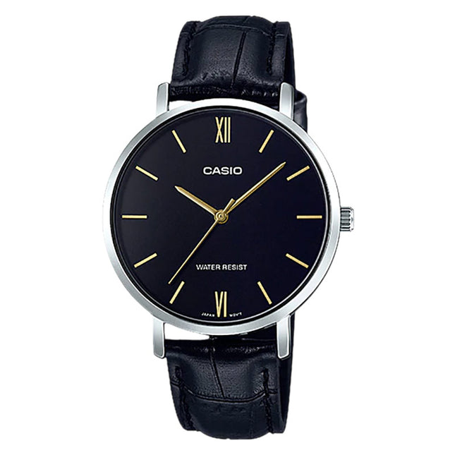 Casio LTP-VT01L-1BUDF Ladies Black Dial Black Leather Band
