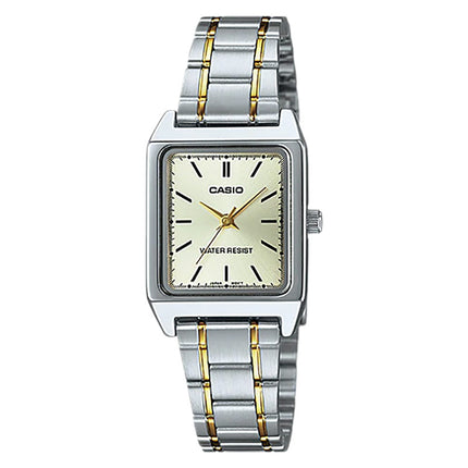 Casio General LTP-V007SG-9EUDF Tank Ladies Analog Beige Dial Dual Tone Stainless Steel Band