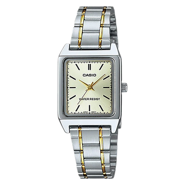 Casio General LTP-V007SG-9EUDF Tank Ladies Analog Beige Dial Dual Tone Stainless Steel Band