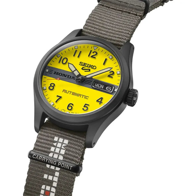 Seiko 5 Sports HDB010K1 Honda MOTOCOMPO Automatic Striking Yellow Nylon Strap Limited Edition