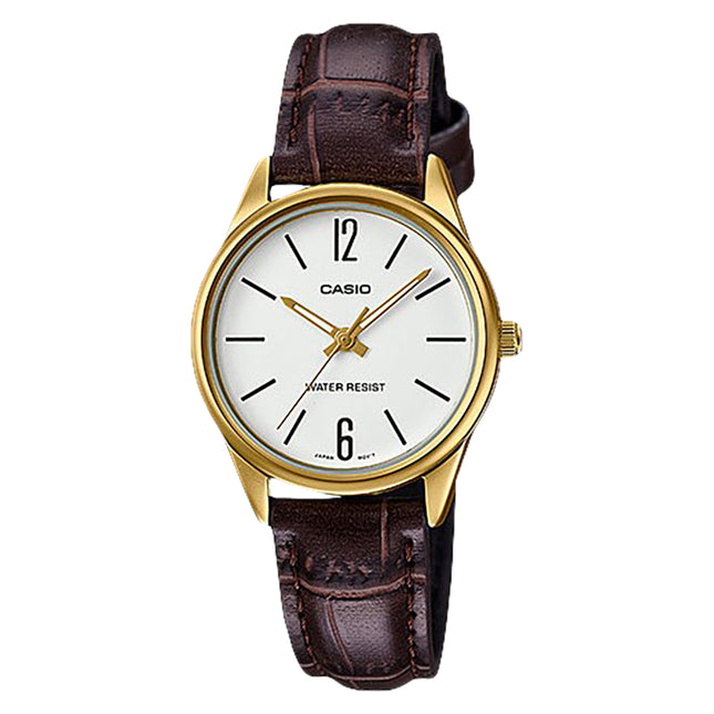 Casio General LTP-V005GL-7BUDF Ladies White Dial Brown Leather Band