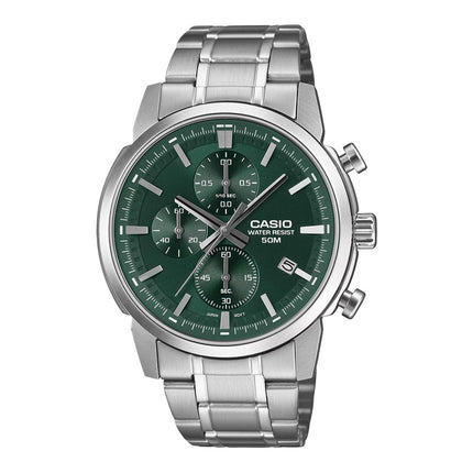 Casio General MTP-E510D-3AVDF Chronograph Men Green Dial Stainless Steel Band